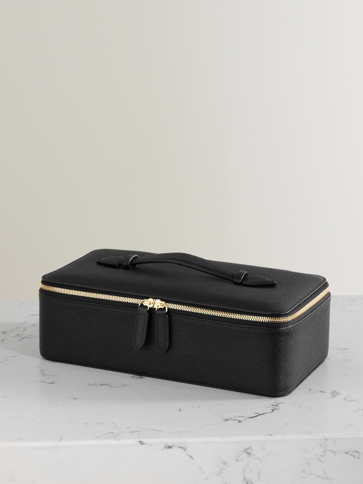 Smythson Panama Textured-leather Jewelry Case In Black