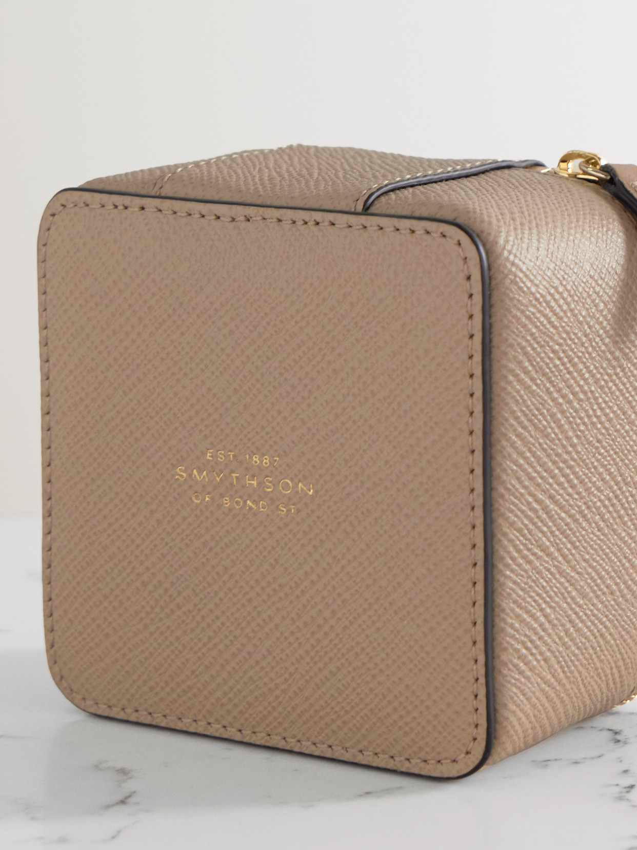 Smythson Panama Textured-leather Trinket Case In Neutral
