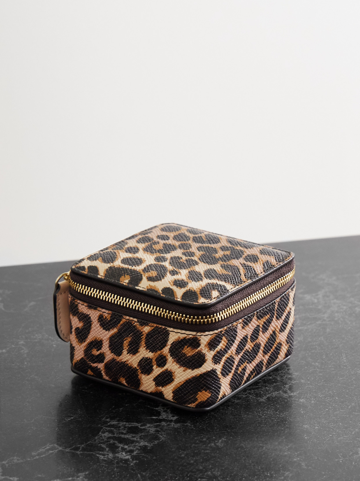 Smythson Panama Medium Leopard-print Textured-leather Trinket Case In Multi