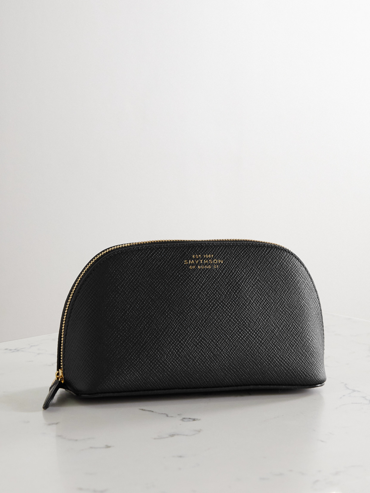 Smythson Panama Textured-leather Cosmetics Case In Black