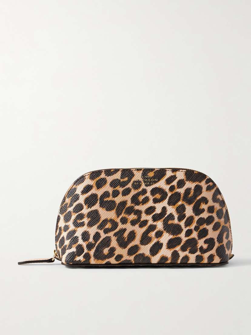 Smythson Leopard-print Textured-leather Cosmetics Case