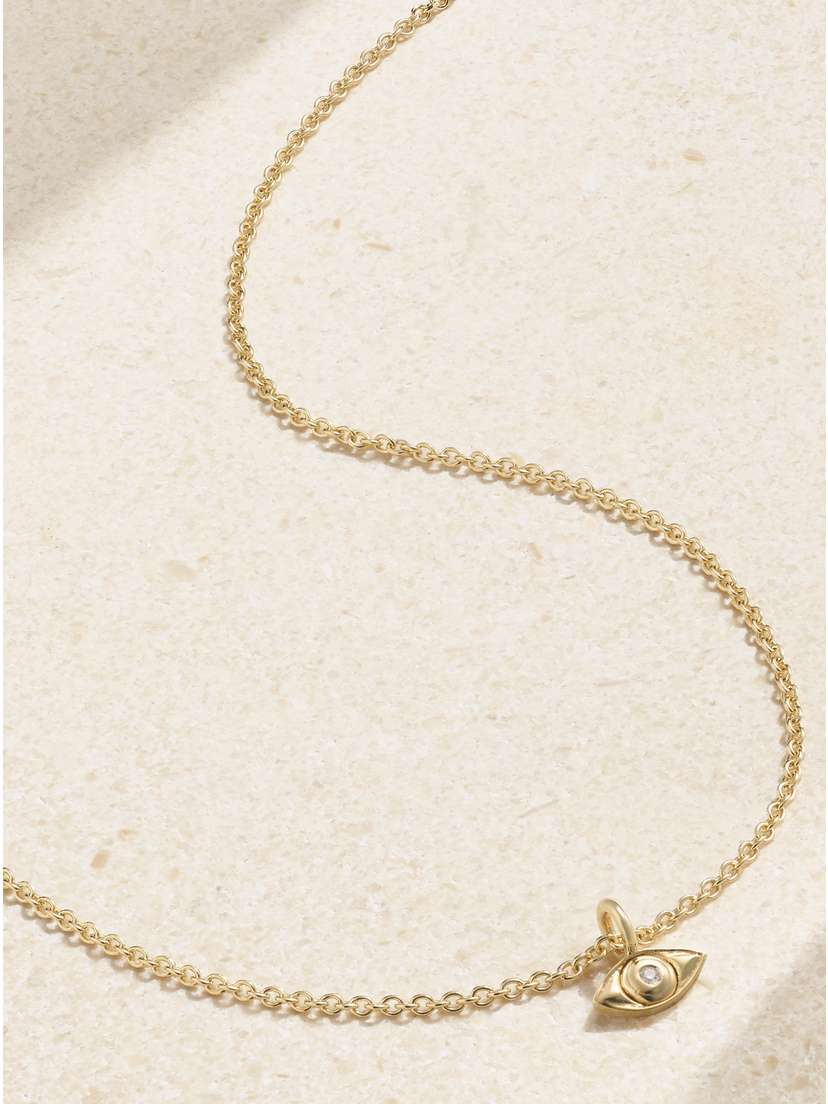 STONE AND STRAND Mini Evil Eye 14-karat Gold Diamond Necklace