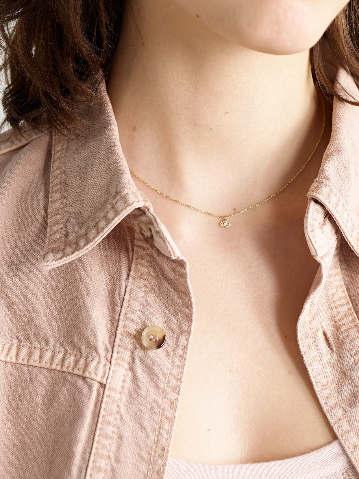 Stone And Strand Mini Evil Eye 14-karat Gold Diamond Necklace