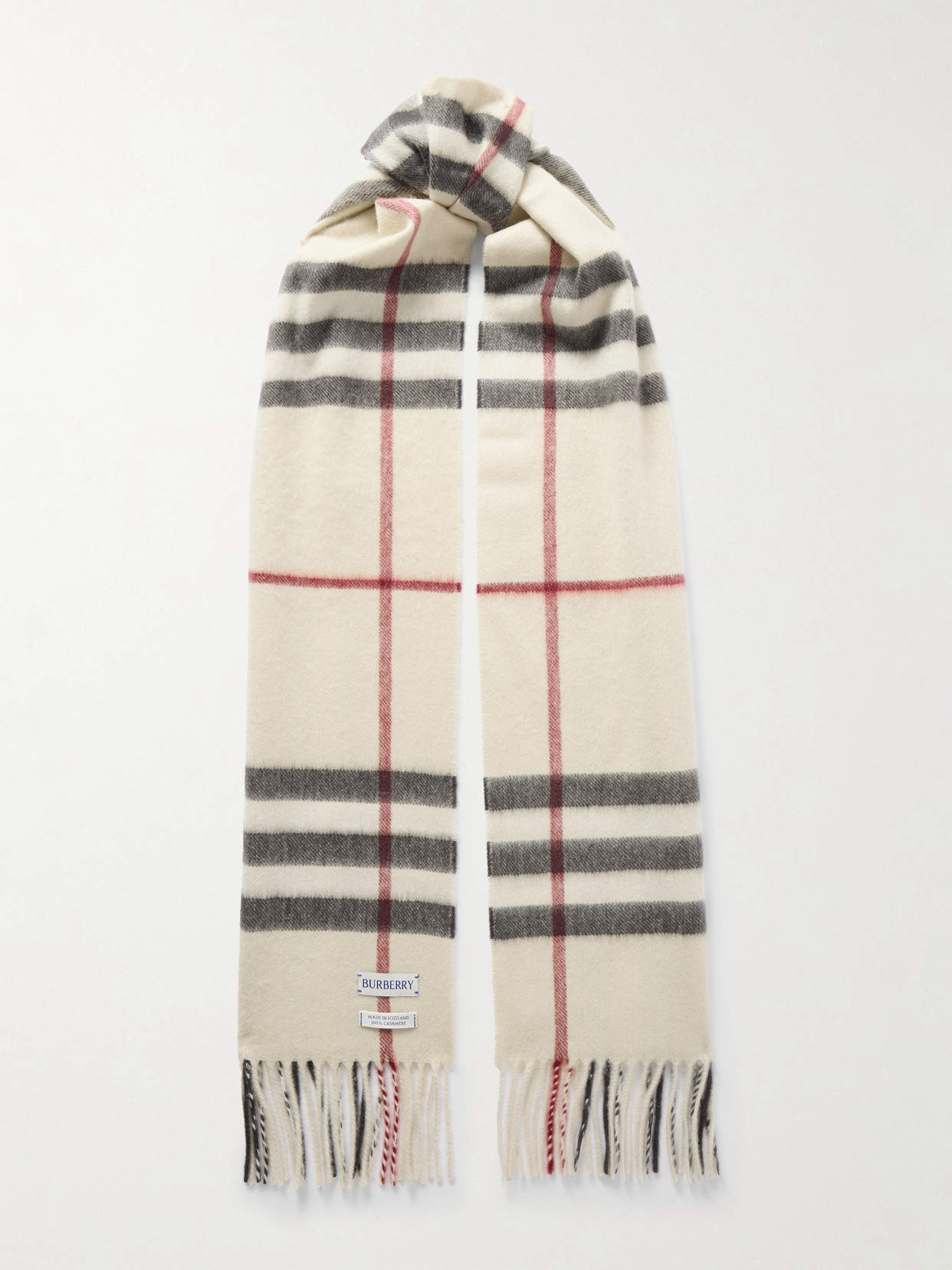 Burberry Fringed Checked Cashmere Scarf In Neutrals