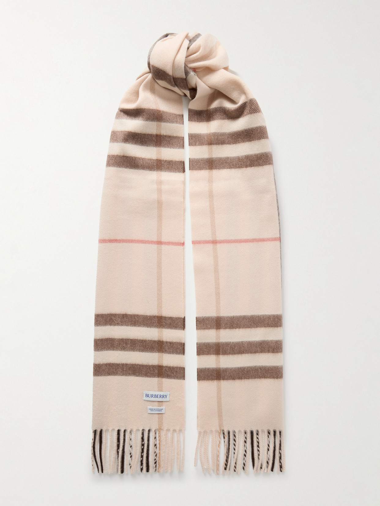 Burberry Fringed Checked Cashmere Scarf In Cream