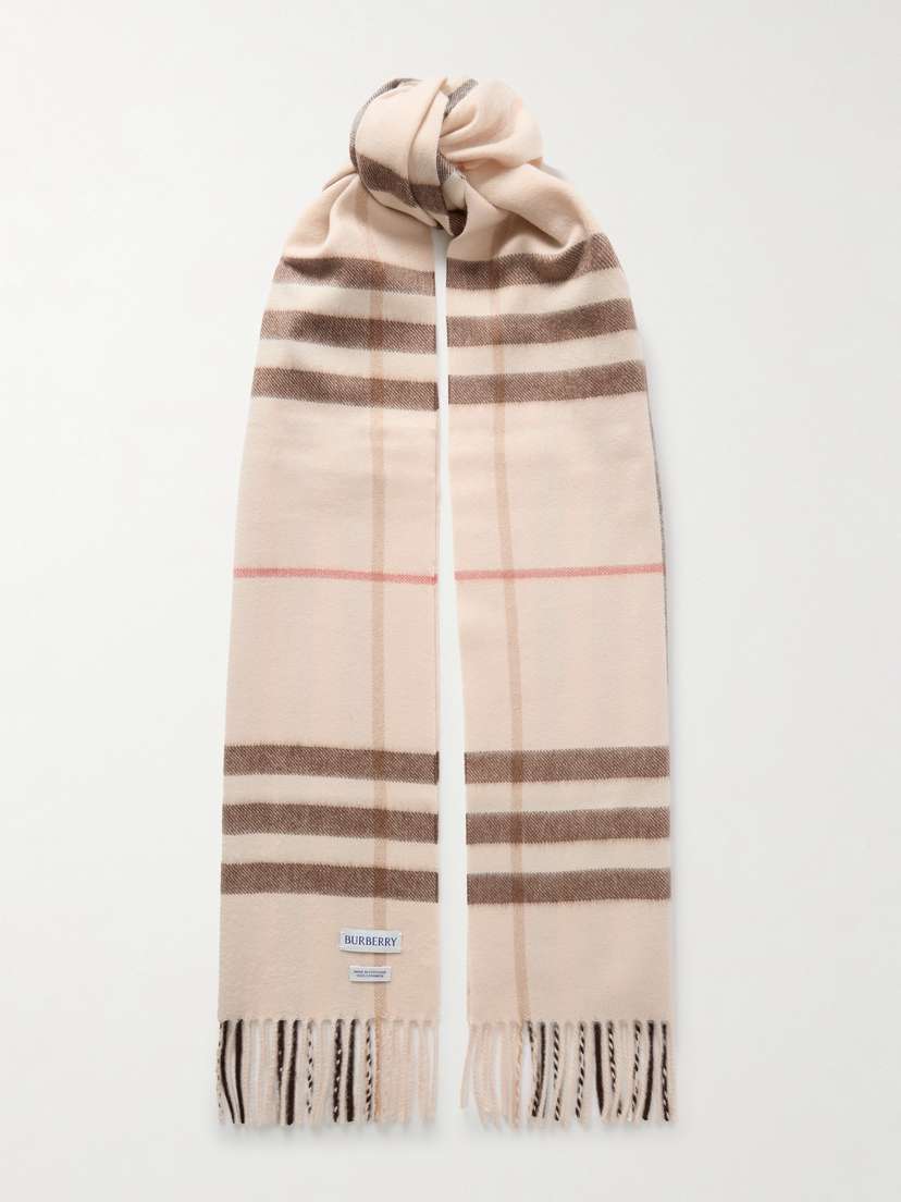 Burberry Fringed Checked Cashmere Scarf