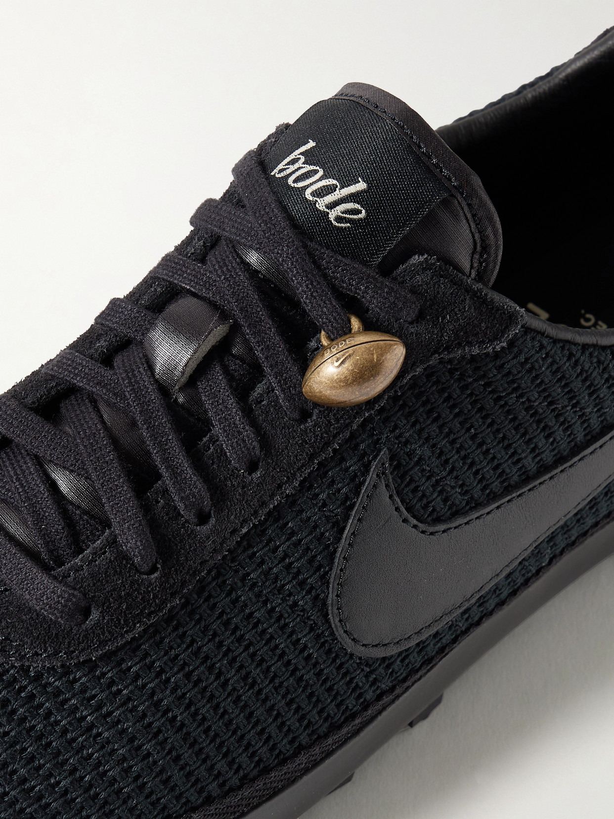 Shop Nike + Bode Astrograbber Leather And Suede-trimmed Waffle-knit Sneakers In Black