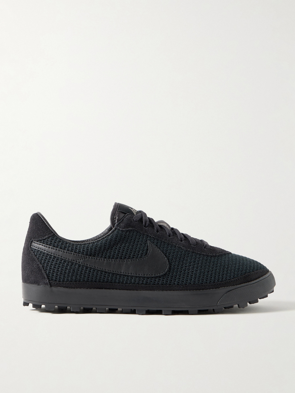 Nike + Bode Astrograbber Leather And Suede-trimmed Waffle-knit Sneakers In Black