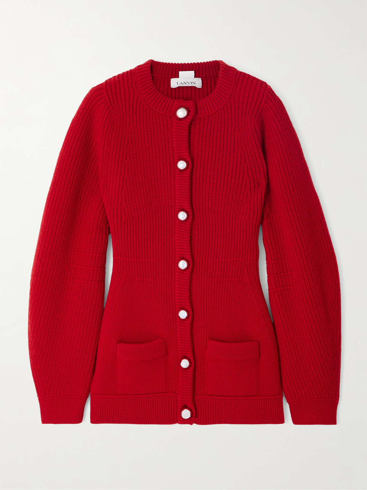 Lanvin Knitted Cardigan With Jeweled Buttons In Red