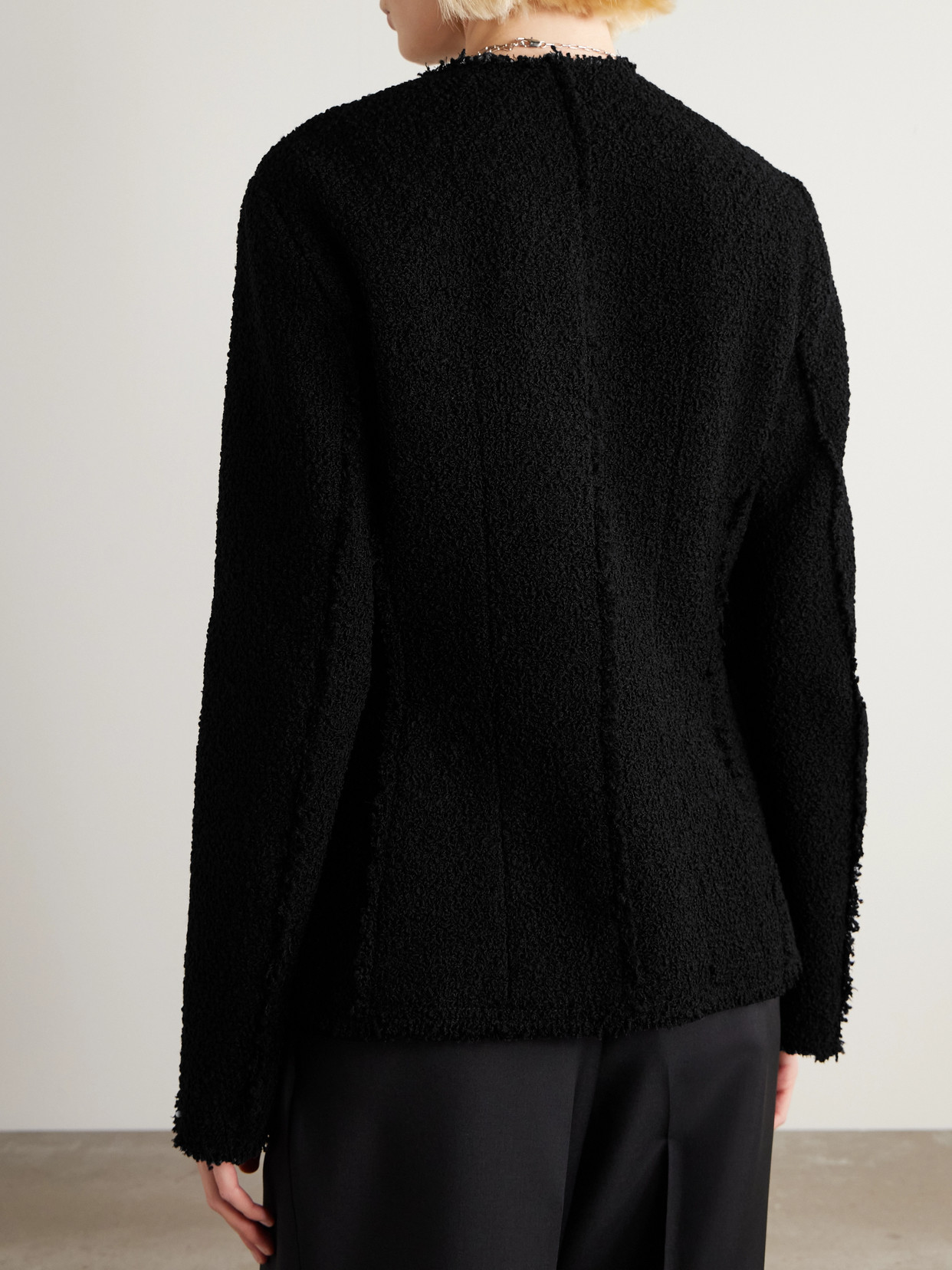 Lanvin Fringed Wool-blend Bouclé Jacket In Black