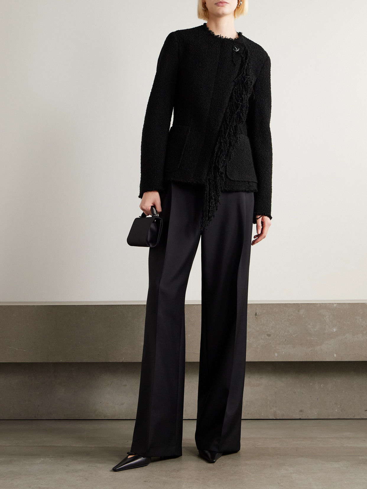 Lanvin Fringed Wool-blend Bouclé Jacket In Black