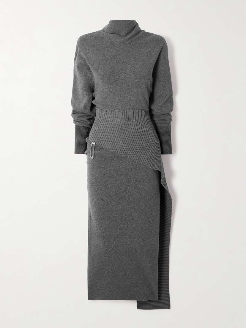 Lanvin Embellished Draped Wool-blend Turtleneck Midi Dress
