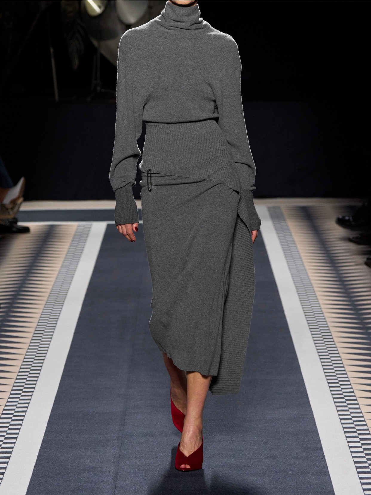 Lanvin Embellished Draped Wool-blend Turtleneck Midi Dress In Gray
