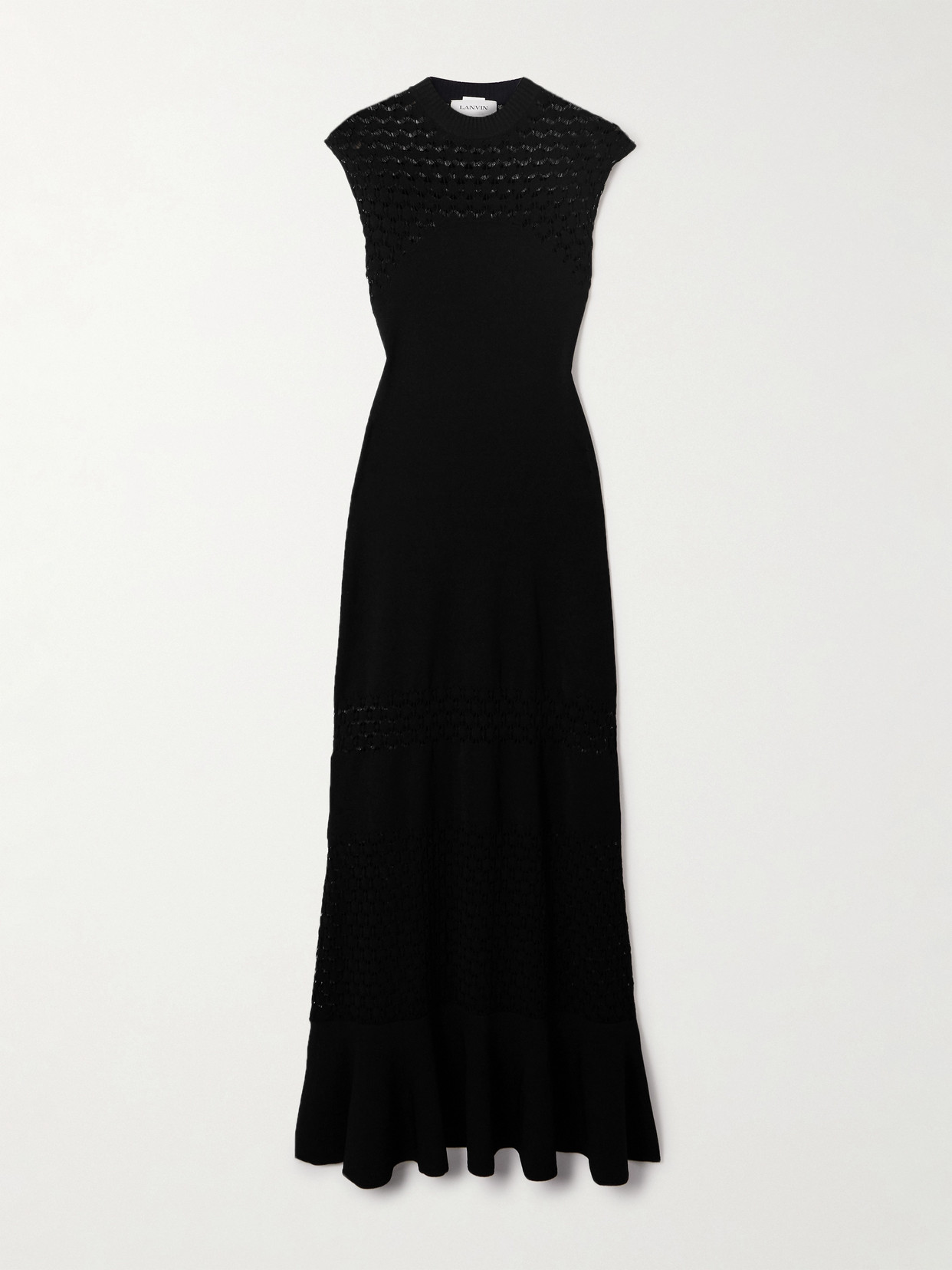 Lanvin Paneled Knitted Midi Dress In Black