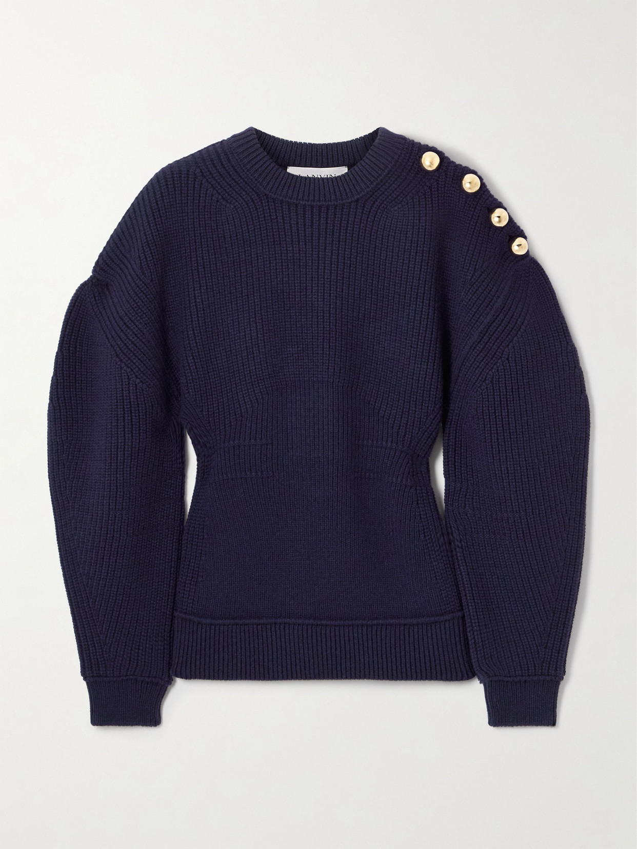 Lanvin Button-detailed Ribbed Wool Sweater In Blue