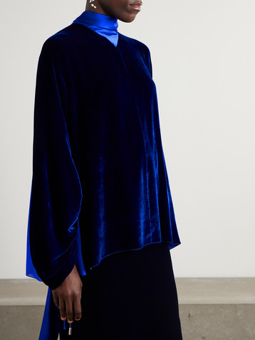 Lanvin Scarf-detailed velvet and gathered chiffon blouse