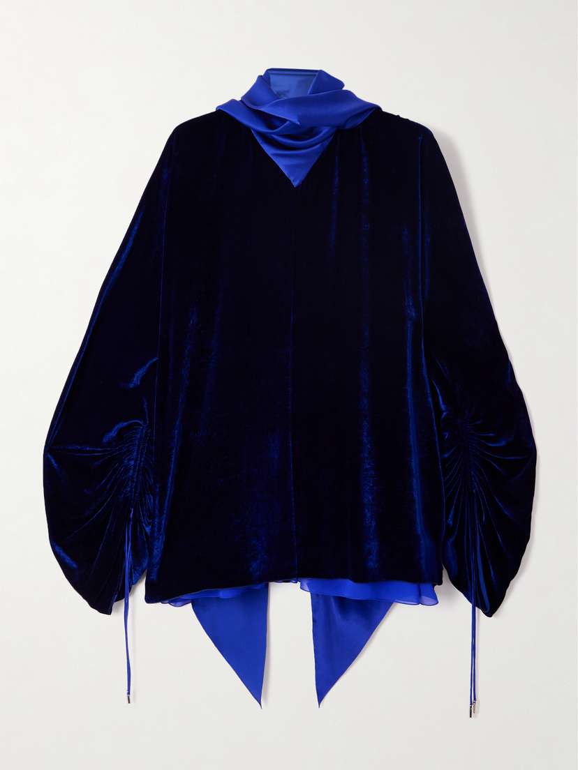 Lanvin Scarf-detailed Velvet And Gathered Chiffon Blouse