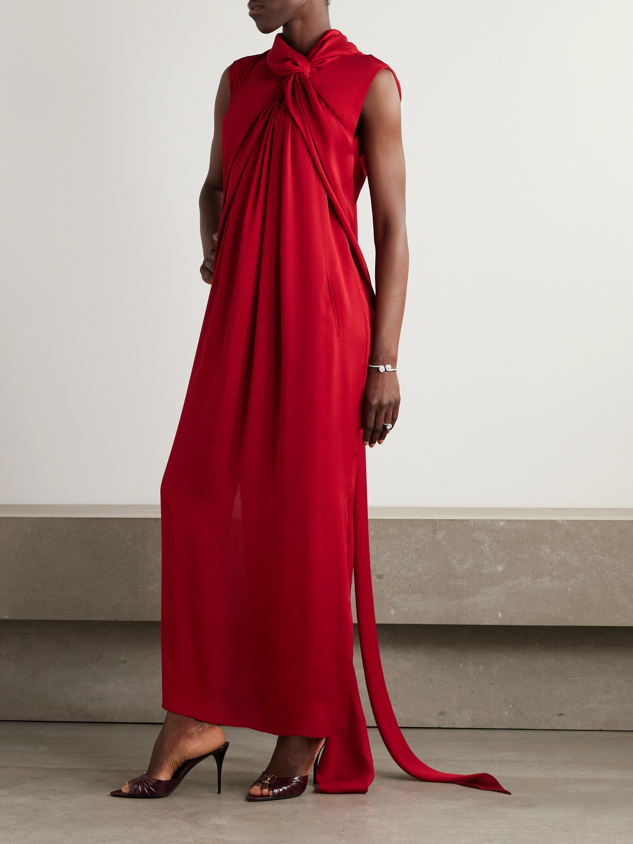 Lanvin Long Draped Dress In Red