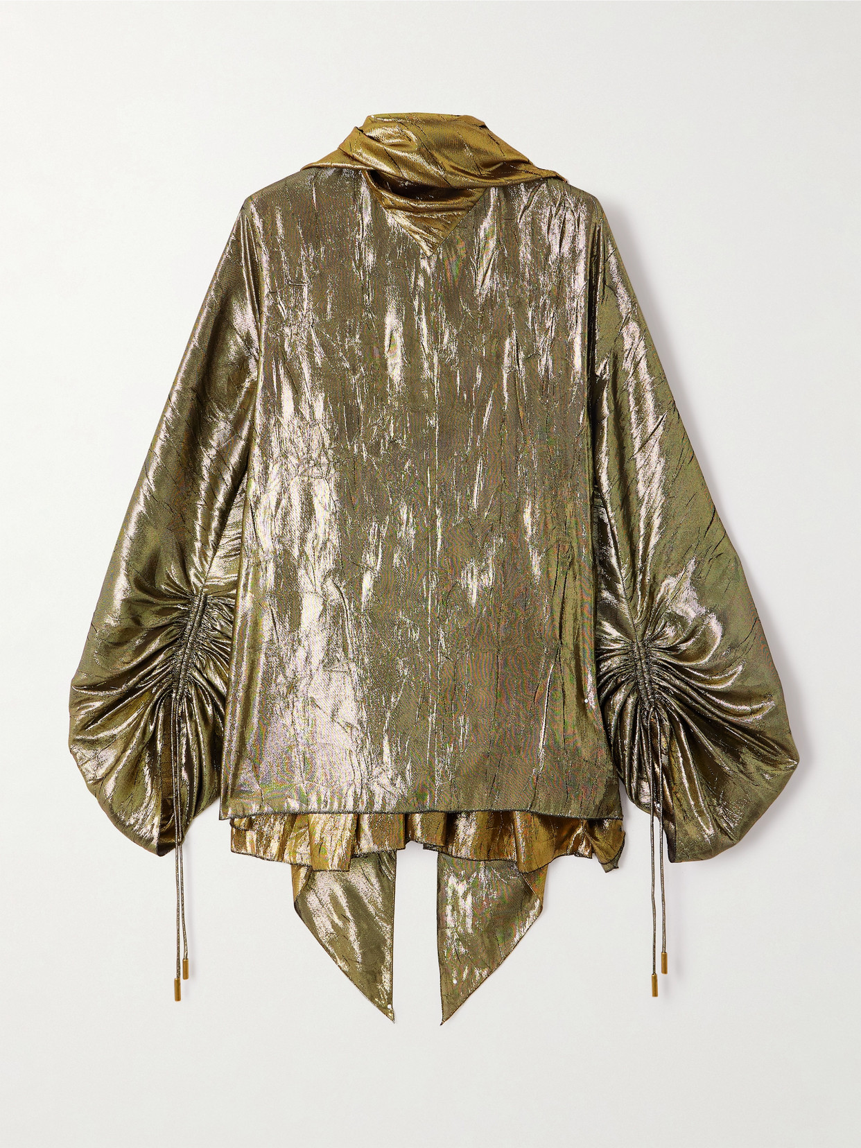 Lanvin Scarf-detailed Gathered Lamé Blouse In Gold