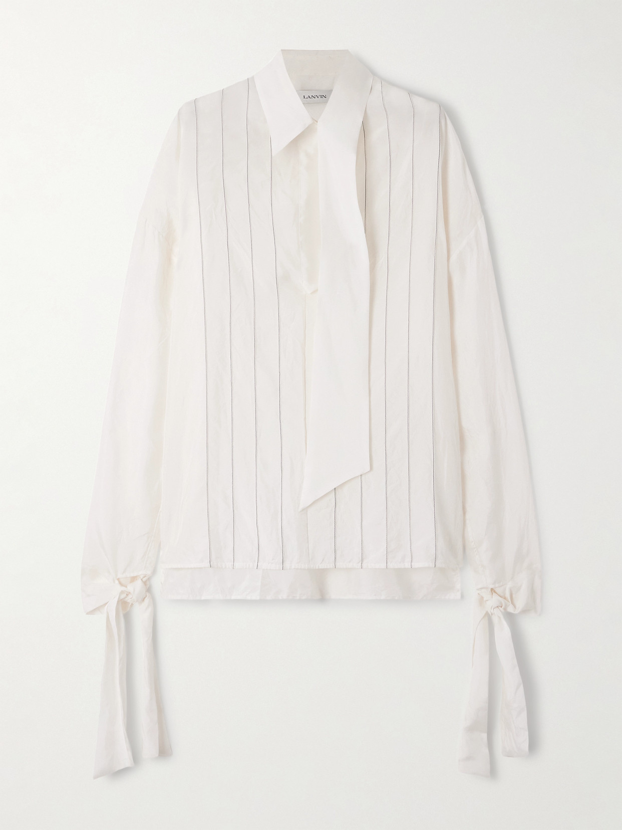 Lanvin Scarf-detailed Embroidered Silk-twill Shirt In White