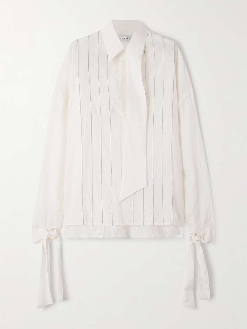 Lanvin Scarf-detailed Embroidered Silk-twill Shirt