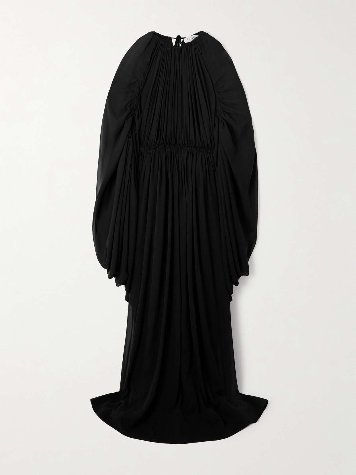 Lanvin Cape-effect Gathered Silk-chiffon Gown In Black