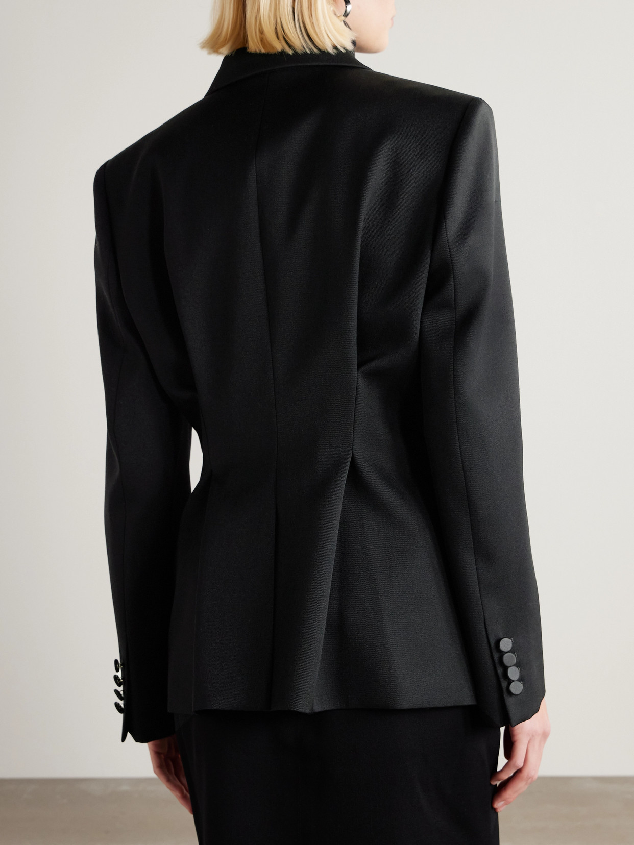 Lanvin Double-breasted Satin-trimmed Wool Blazer In Black
