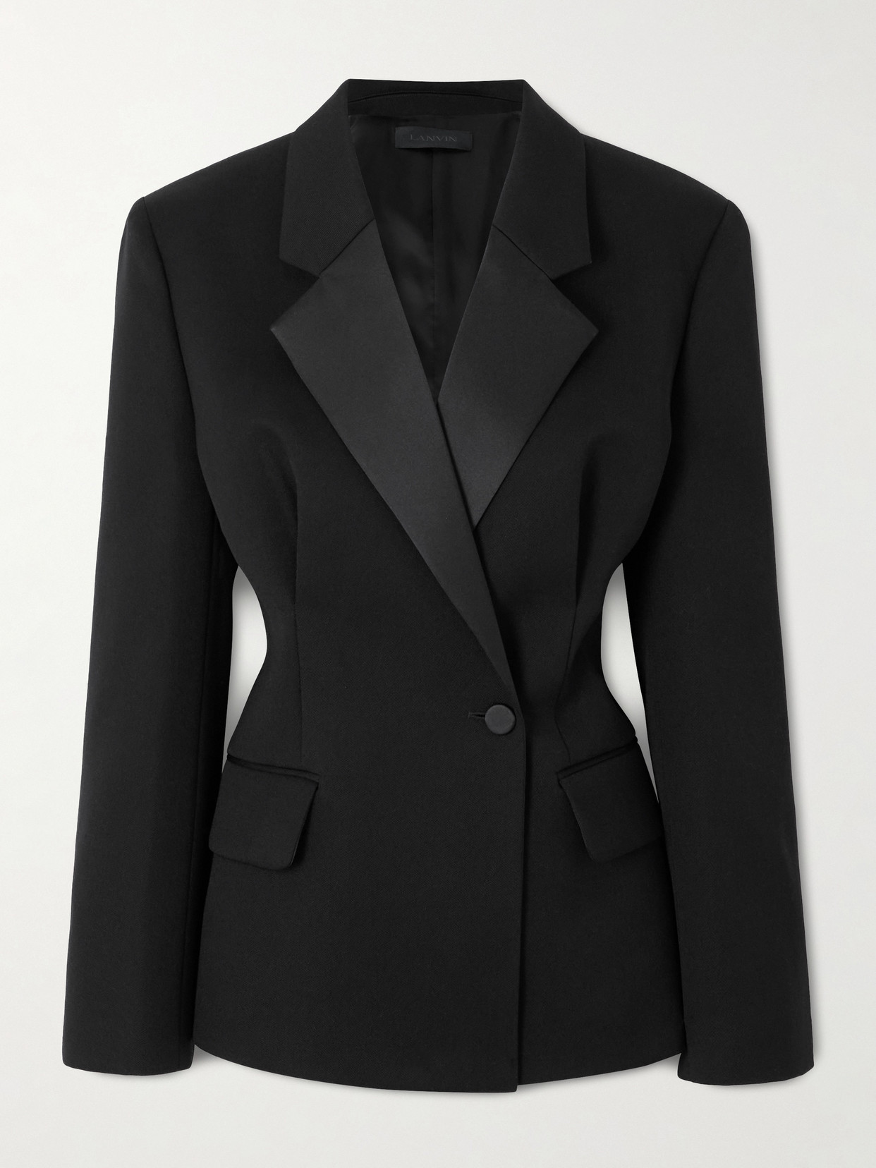 Lanvin Double-breasted Satin-trimmed Wool Blazer In Black