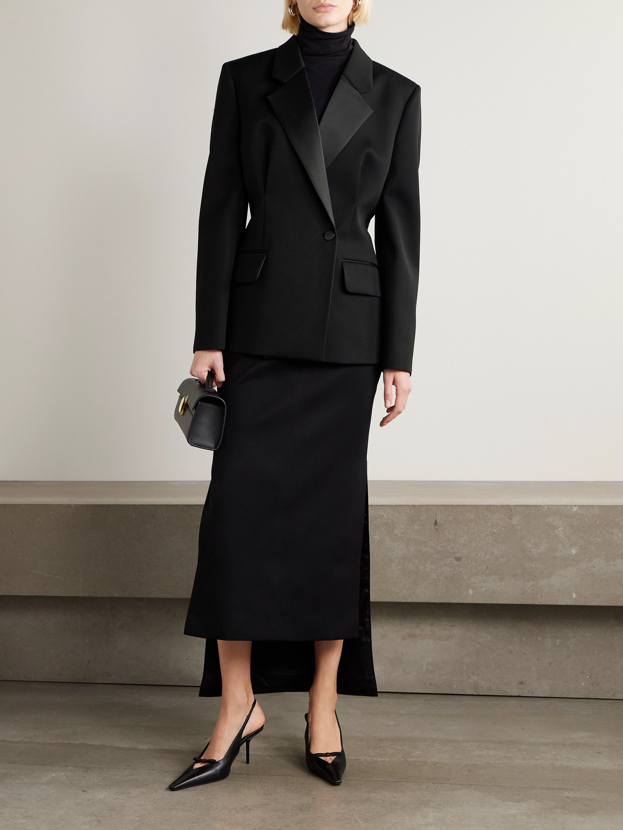 Lanvin Double-breasted Satin-trimmed Wool Blazer In Black