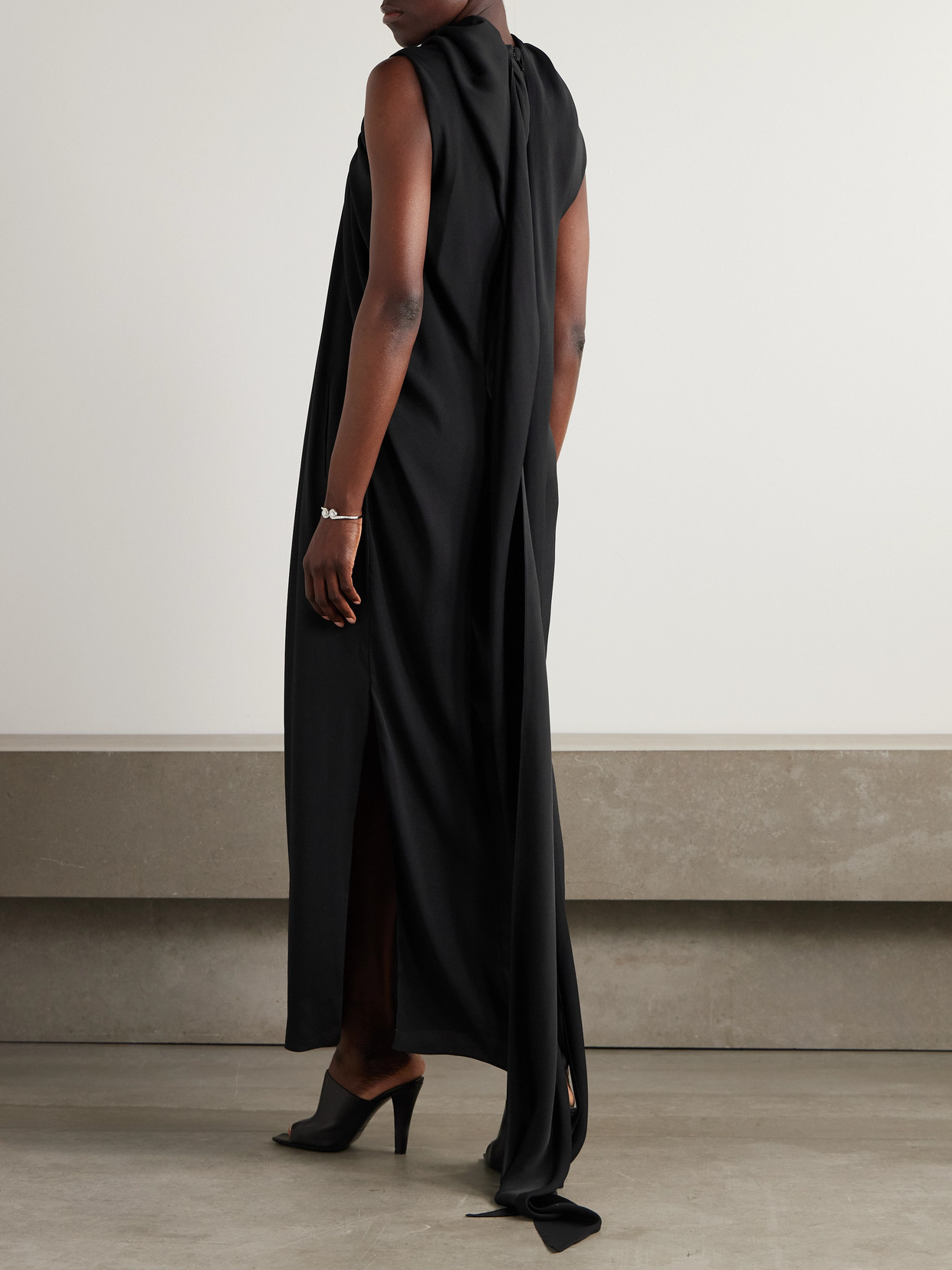 Lanvin Draped Crepe De Chine Maxi Dress In Black