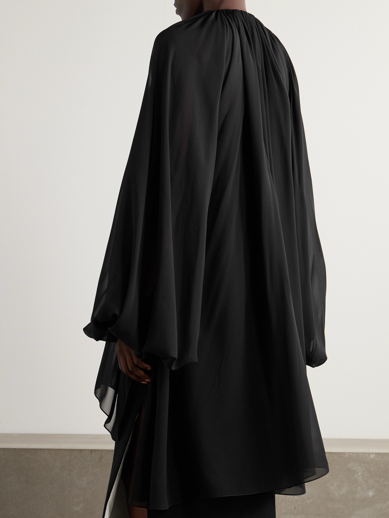 Lanvin Layered Gathered Silk-chiffon Tunic In Black