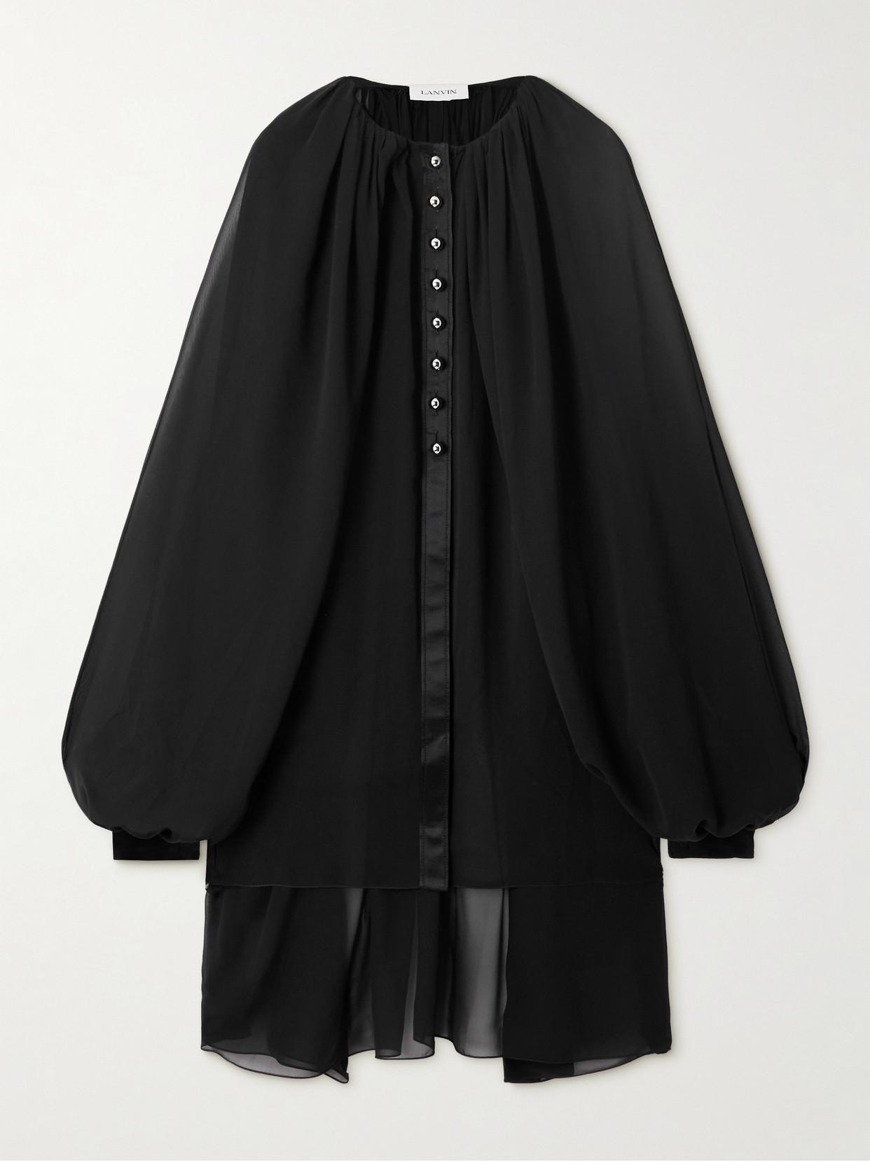 Lanvin Layered Gathered Silk-chiffon Tunic In Black