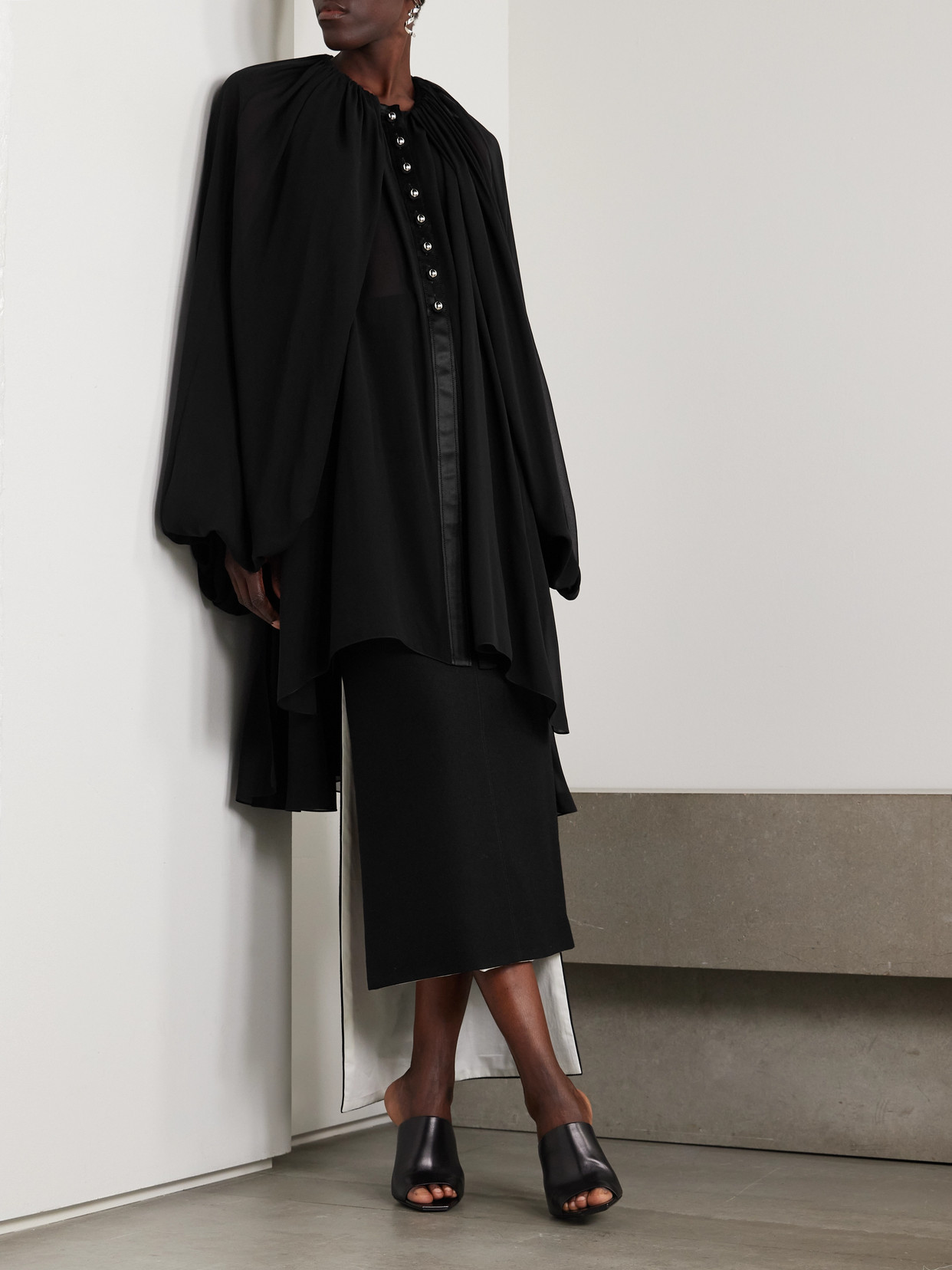 Lanvin Layered Gathered Silk-chiffon Tunic In Black