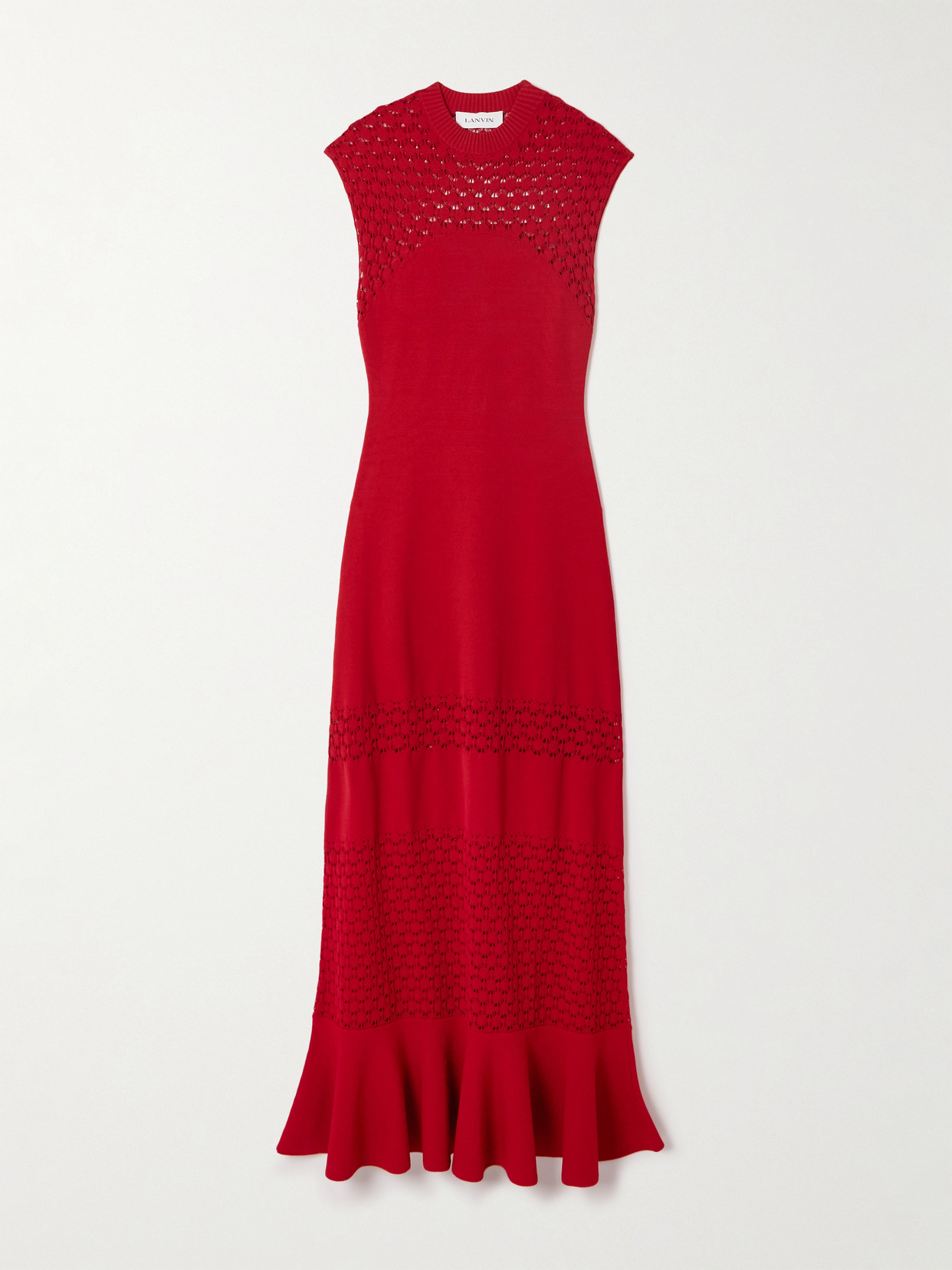 Lanvin Paneled Knitted Midi Dress In Red