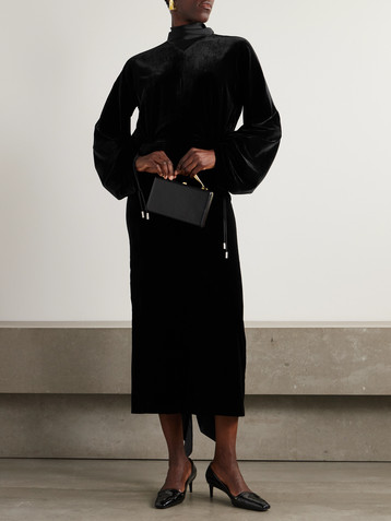Lanvin Scarf-detailed satin-trimmed velvet midi dress