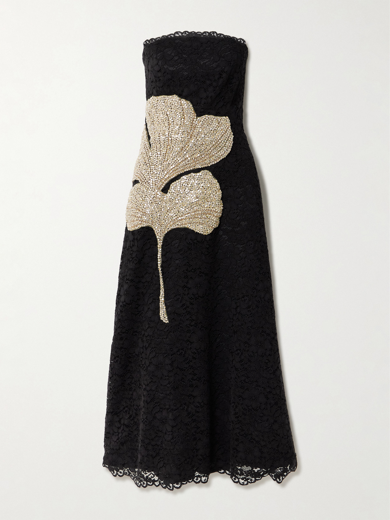 Costarellos Hallis Strapless Crystal-embellished Corded Lace Midi Dress In Black