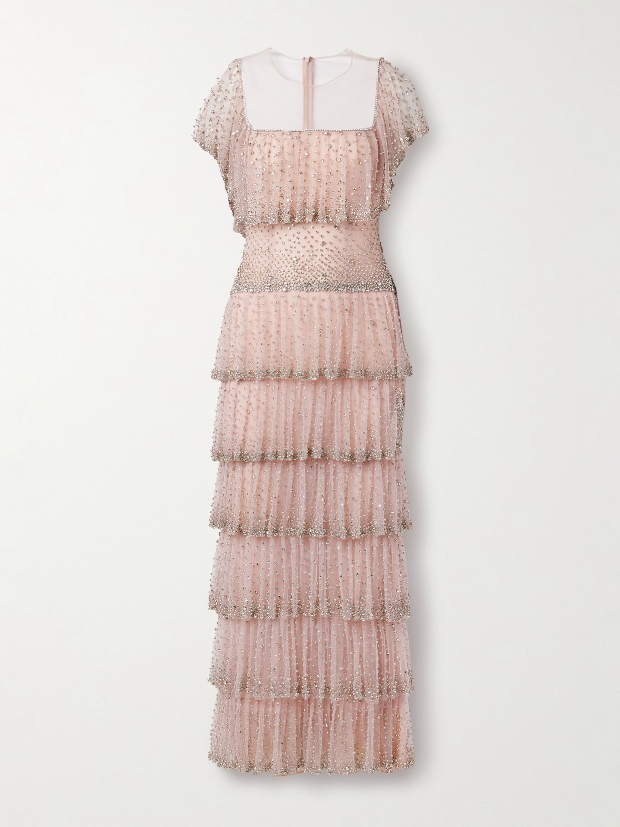 Costarellos Jesenia Tiered Crystal-embellished Tulle Gown In Pink