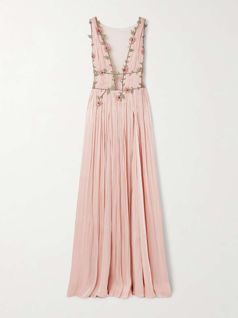 Costarellos Nalina Embellished Tulle-trimmed Lamé Gown