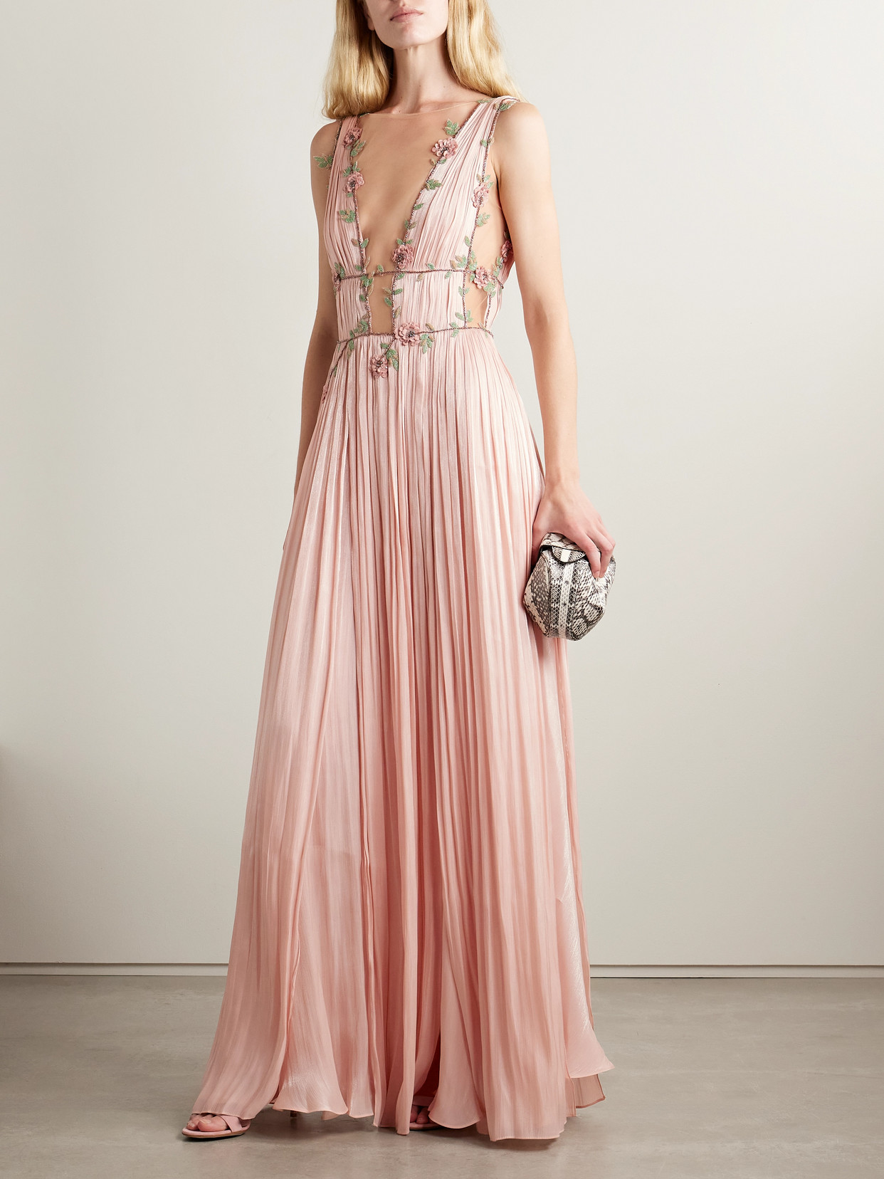 Costarellos Nalina Embellished Tulle-trimmed Lamé Gown In Pink