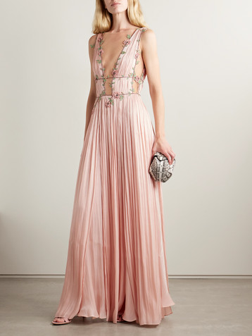 Costarellos Nalina embellished tulle-trimmed lamé gown