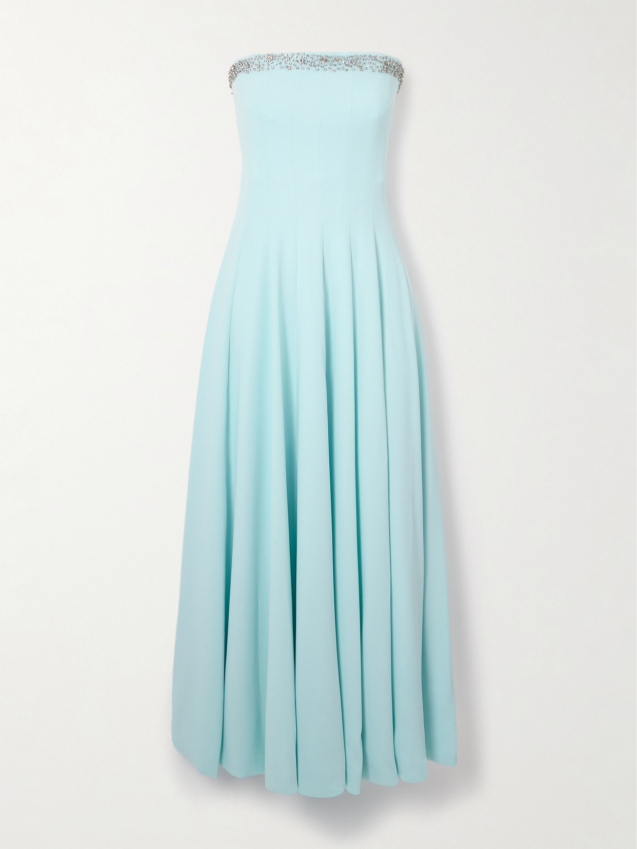Costarellos Aldina Strapless Pleated Crystal-embellished Crepe Midi Dress In Blue