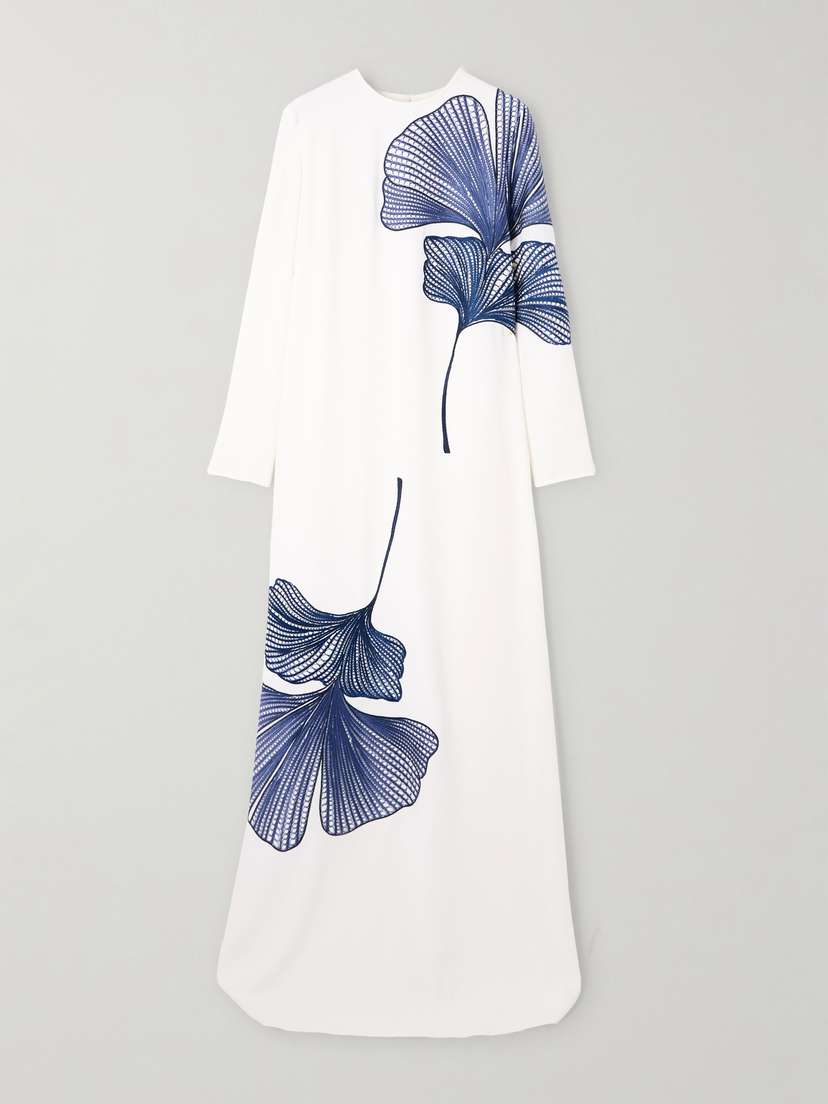 Costarellos Austie Embroidered Crepe Gown