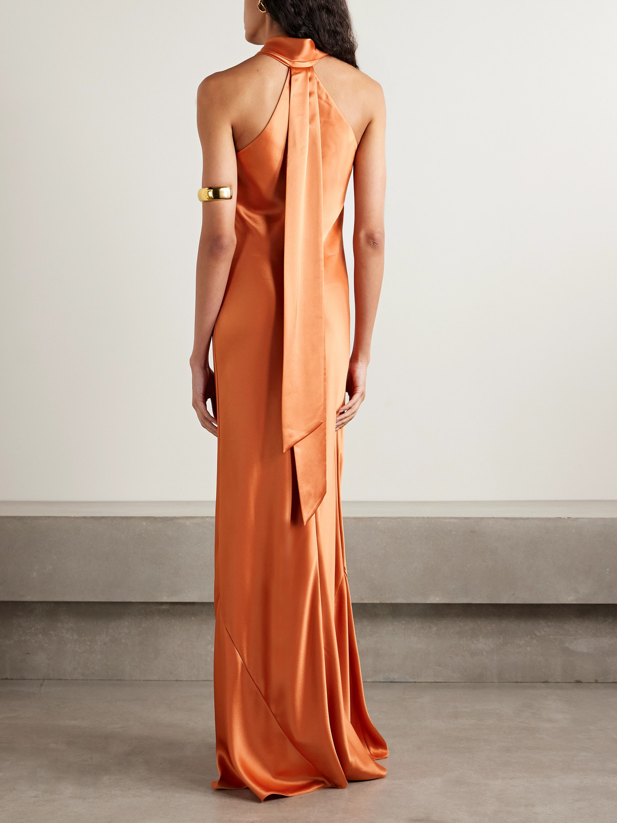 Galvan Pandora Halterneck Satin Gown In Brown