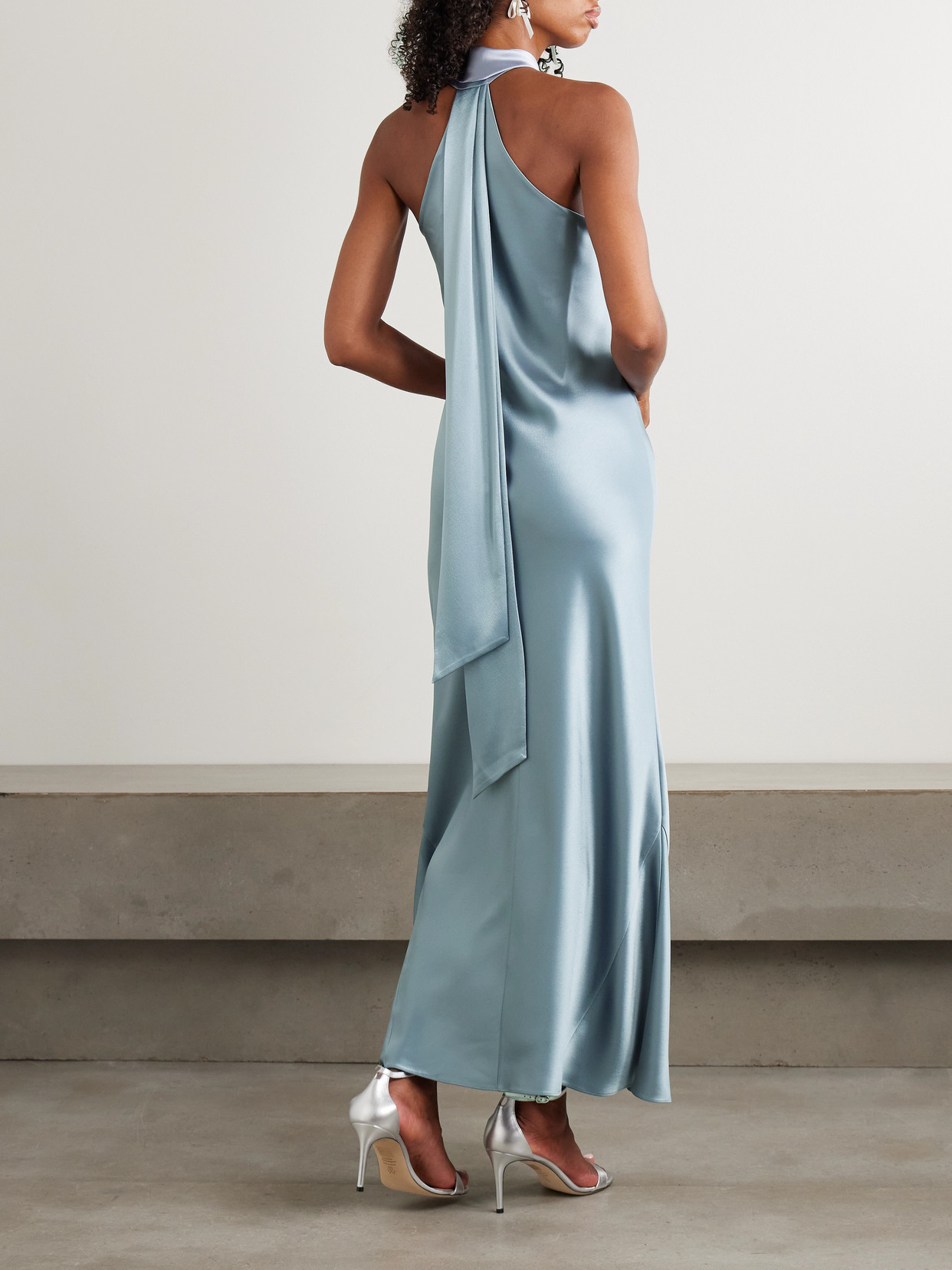 Galvan Pandora Satin Halterneck Midi Dress In Green