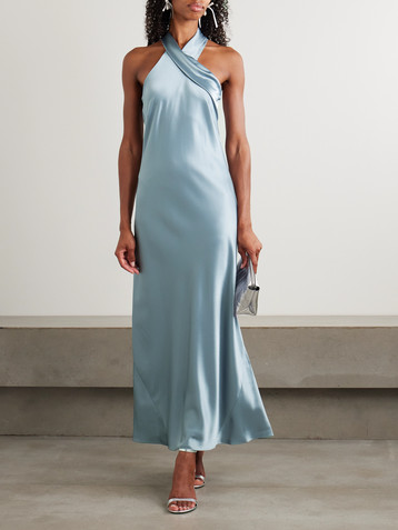 Galvan Pandora satin halterneck midi dress