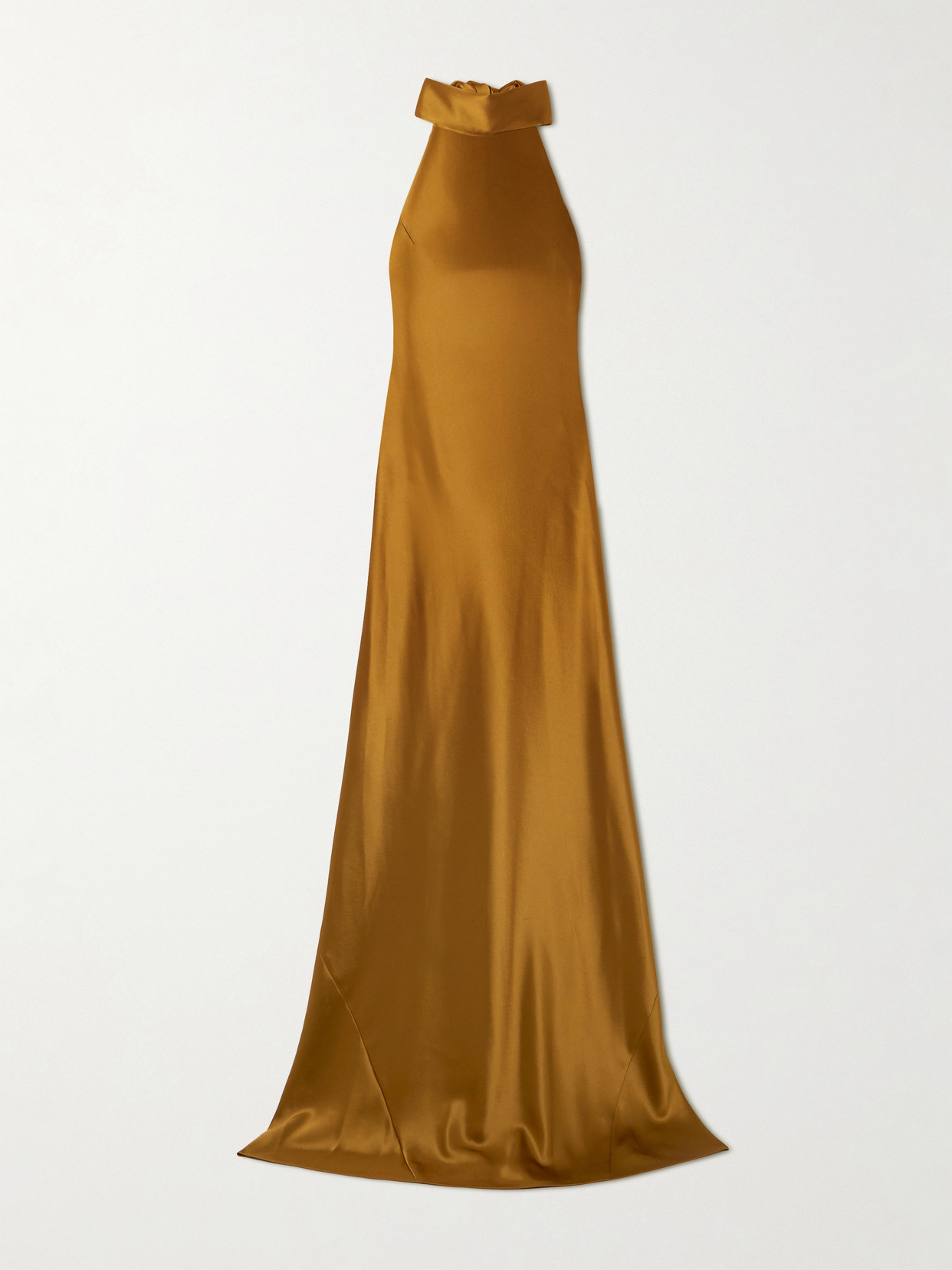 Galvan Sienna Satin Halterneck Gown In Brown