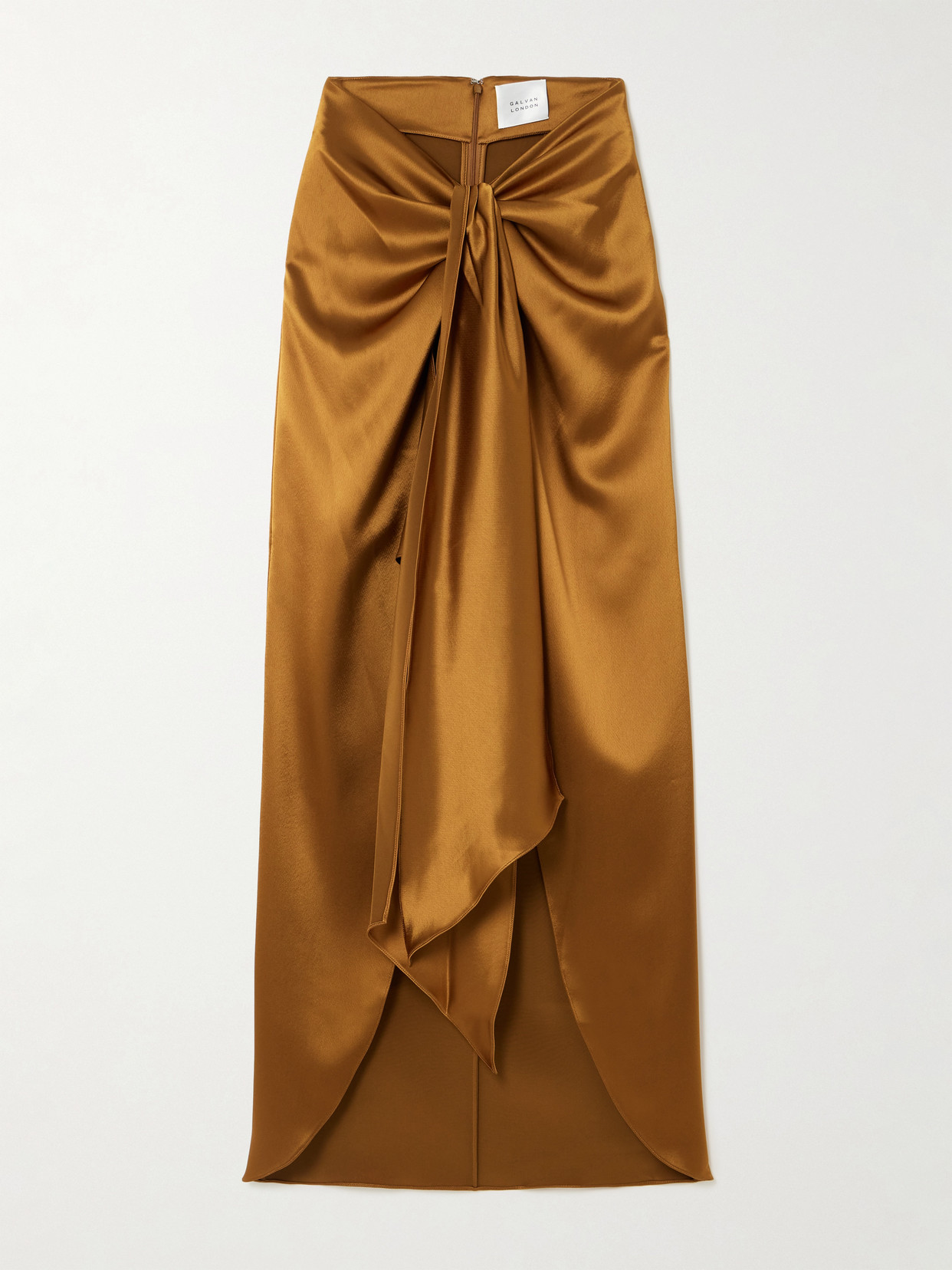 Galvan De Lovie Asymmetric Satin Maxi Skirt In Brown
