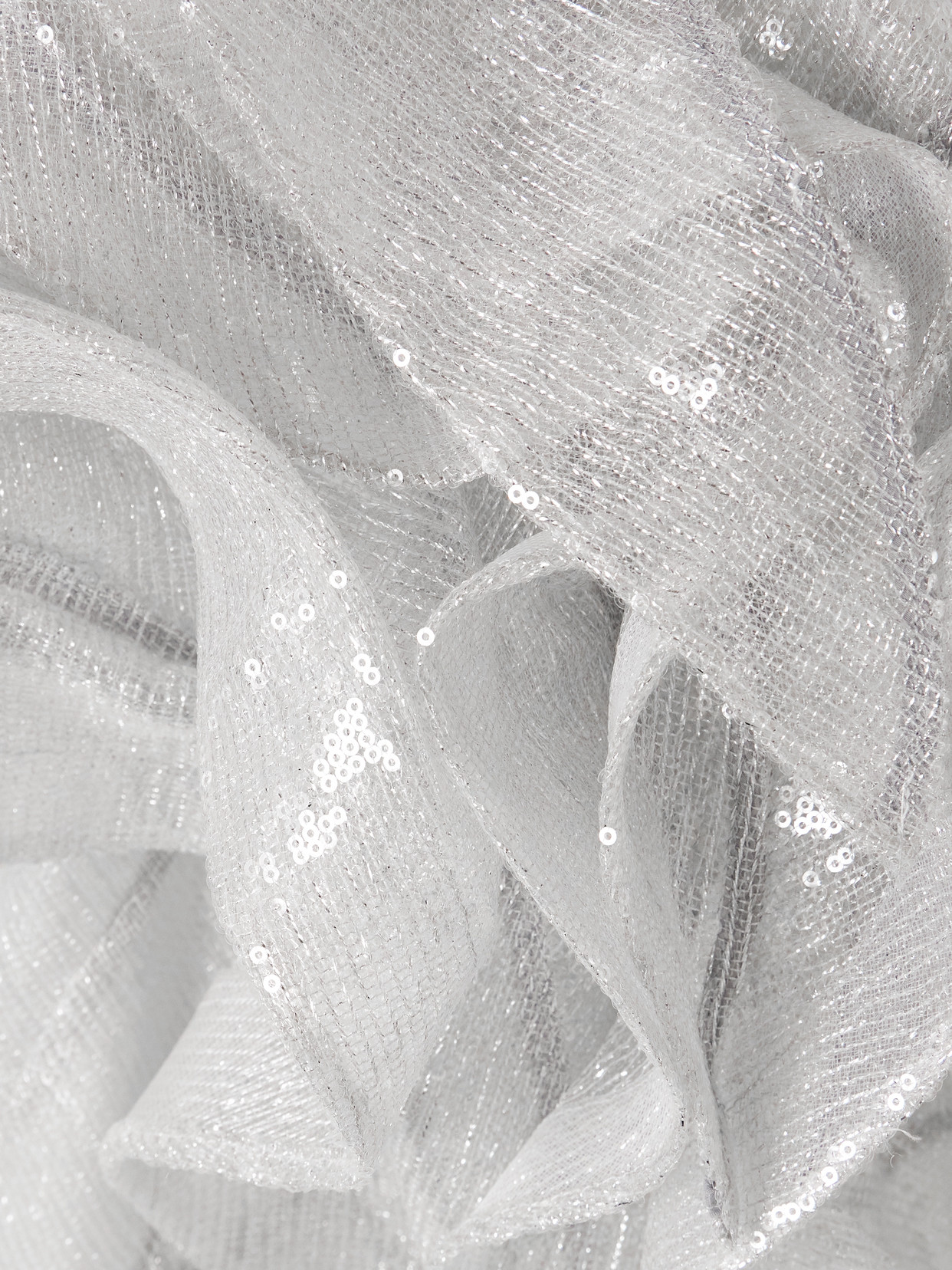 Maticevski Liora Wave Asymmetric Ruffled Sequined Mesh Top In White