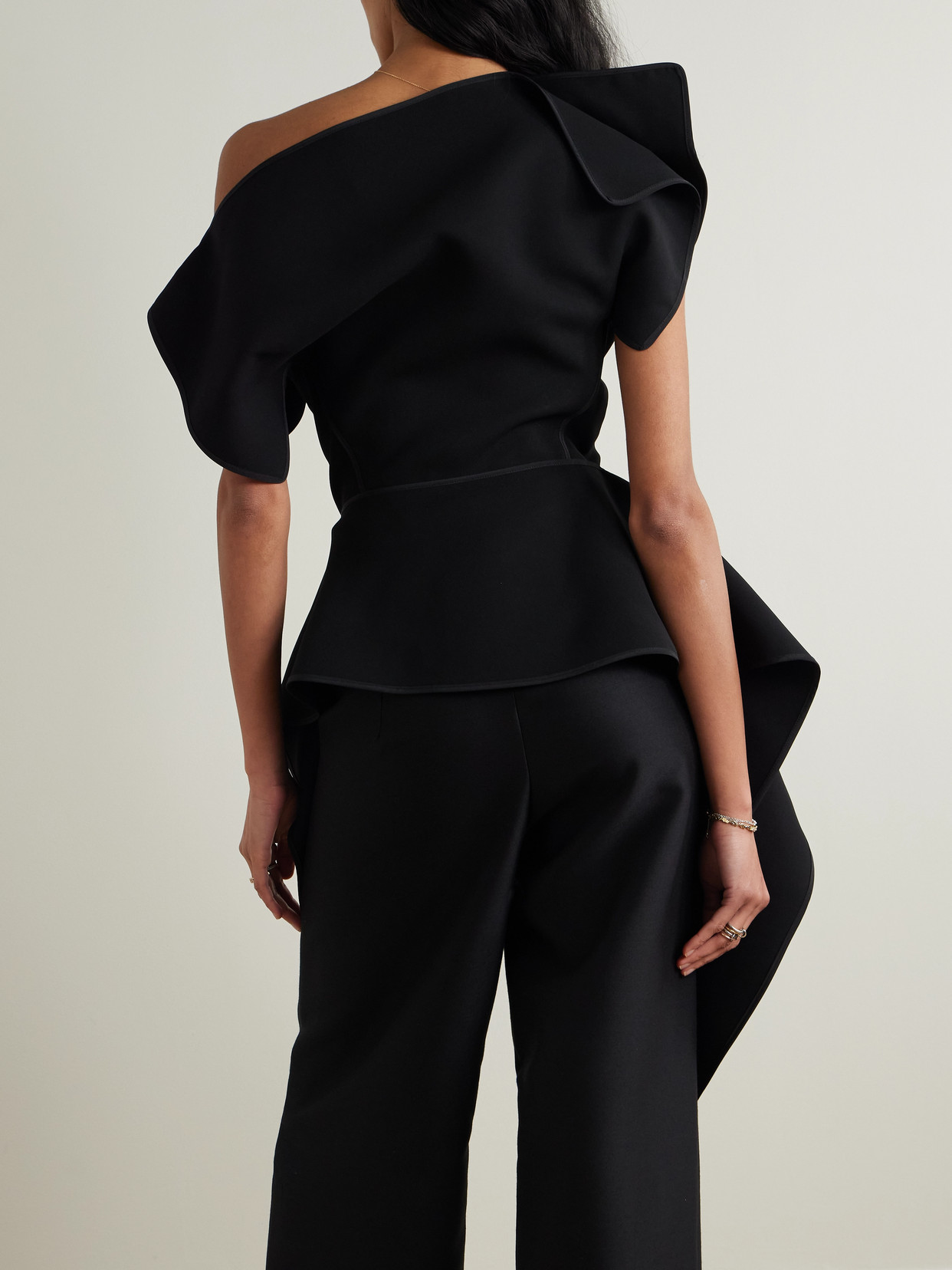 Maticevski Resolute Asymmetric Ruffled Crepe Peplum Top In Black