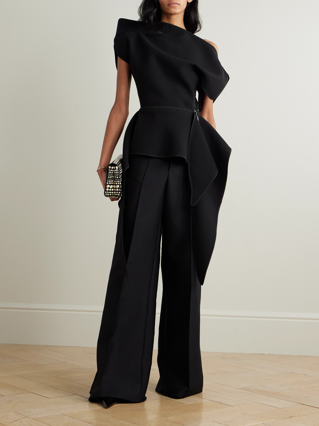 Maticevski Resolute Asymmetric Ruffled Crepe Peplum Top In Black